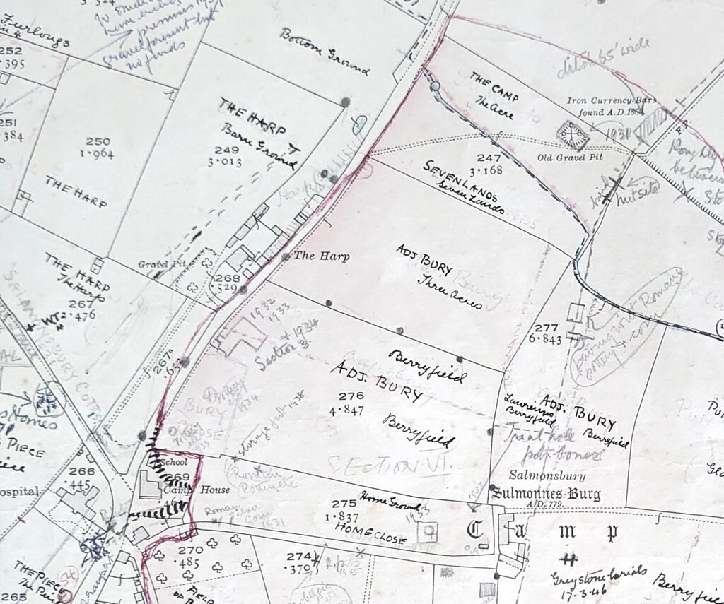 Image courtesy Corinium Museum, Helen O'Neill's map of Salmonsbury Iron Age Camp